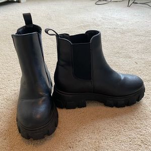 chunky heel black booties